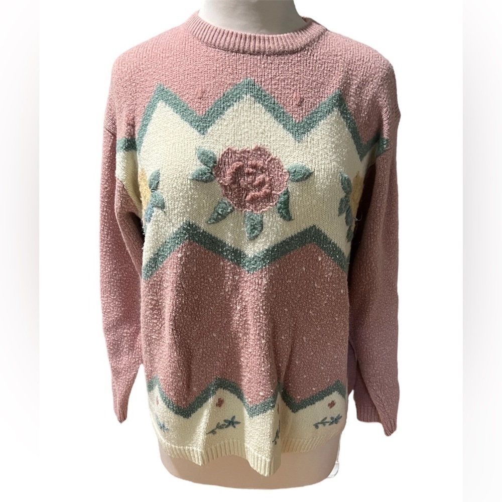 Vintage Textured Rose Crewneck Sweater